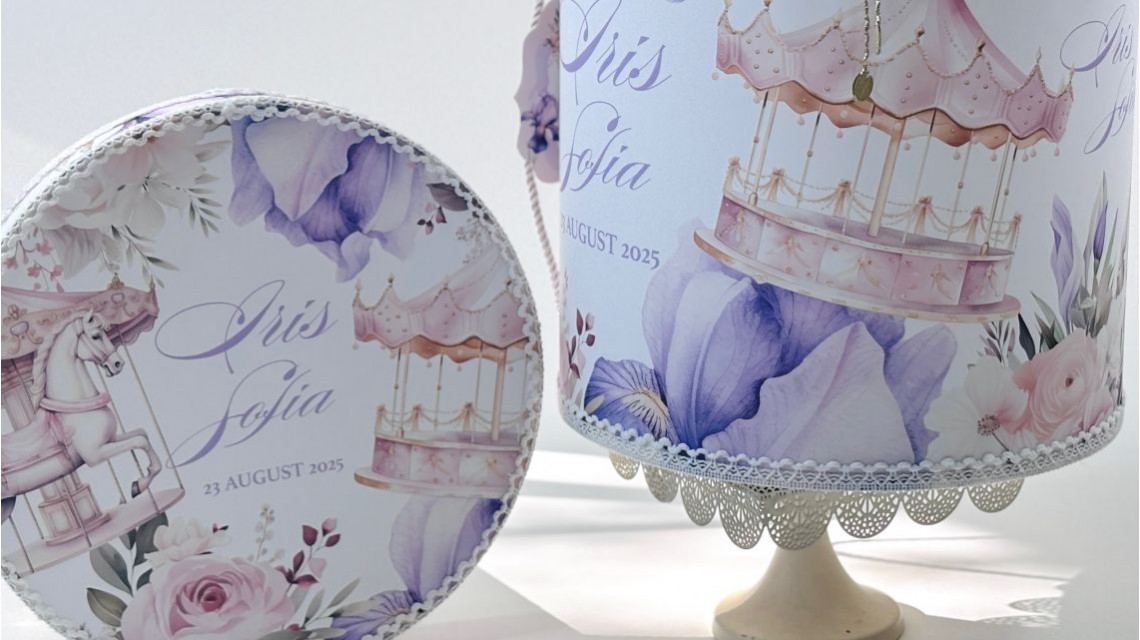 Trusou botez cu carusel și flori de iris în lila și roz prăfuit – „Caruselul Magic” 24